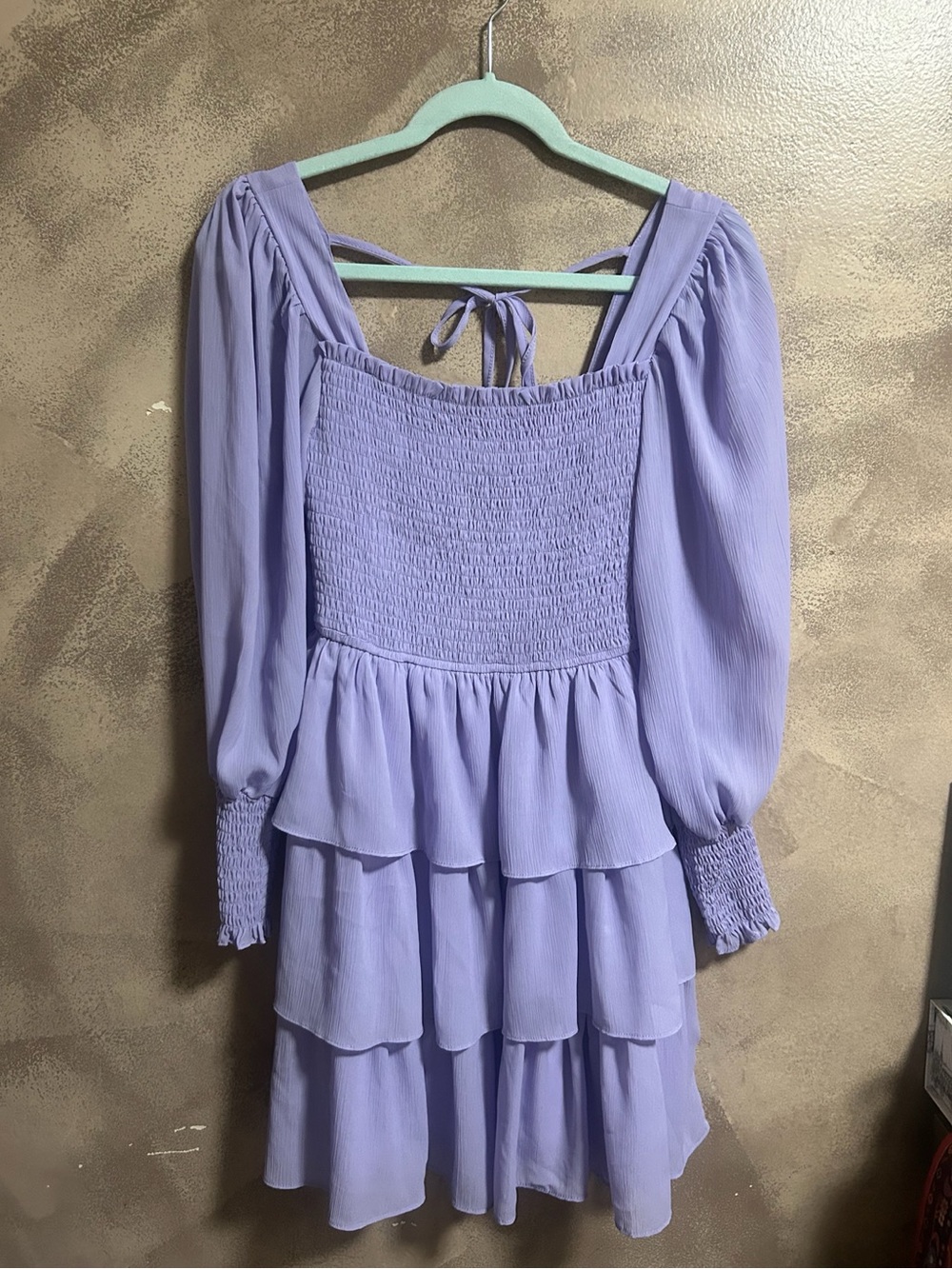 Lavender Tiered Ruffle Mini Dress Puff Sleeves Size Small fits 6-8